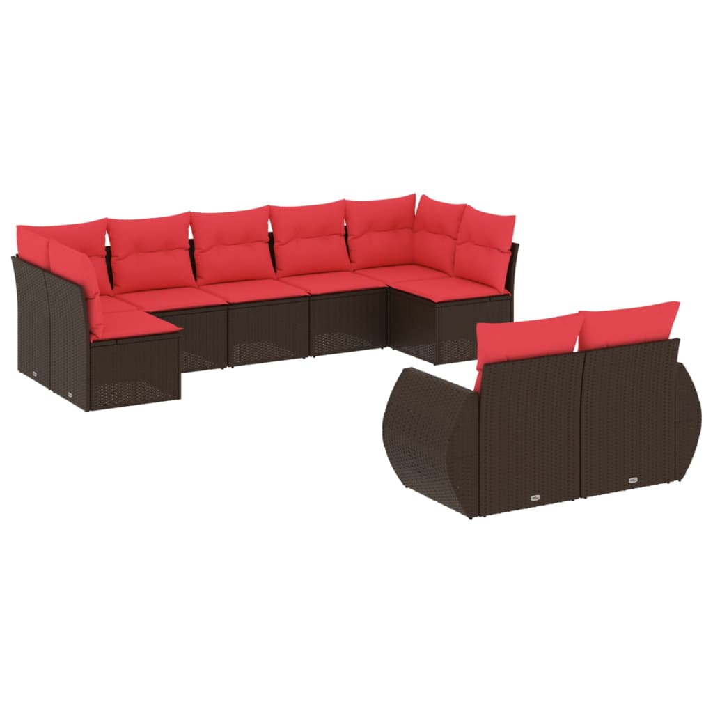 Set Divani da Giardino 9 pz con Cuscini Marrone in Polyrattan | homemem39