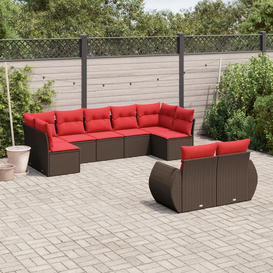 Set Divani da Giardino 9 pz con Cuscini Marrone in Polyrattan | homemem39