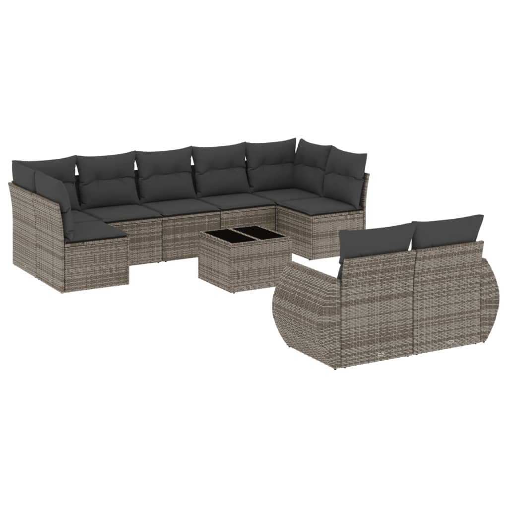 Set Divano da Giardino 10 pz con Cuscini Grigio in Polyrattan | homemem39