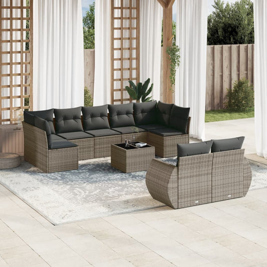 Set Divano da Giardino 10 pz con Cuscini Grigio in Polyrattan | homemem39