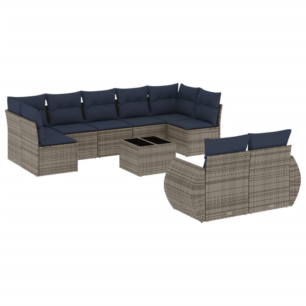 Set Divani da Giardino 10 pz con Cuscini in Polyrattan
