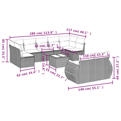 Set Divani da Giardino 10 pz con Cuscini Marrone in Polyrattan | homemem39