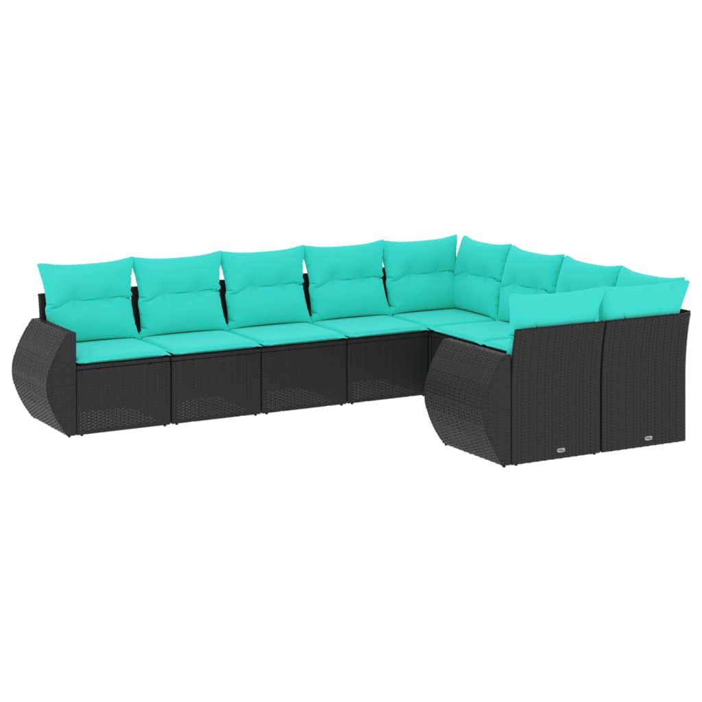 Set Divani da Giardino 9 pz con Cuscini Nero in Polyrattan | homemem39