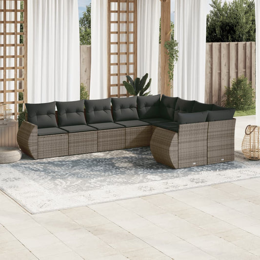 Set Divano da Giardino 9 pz con Cuscini Grigio in Polyrattan | homemem39