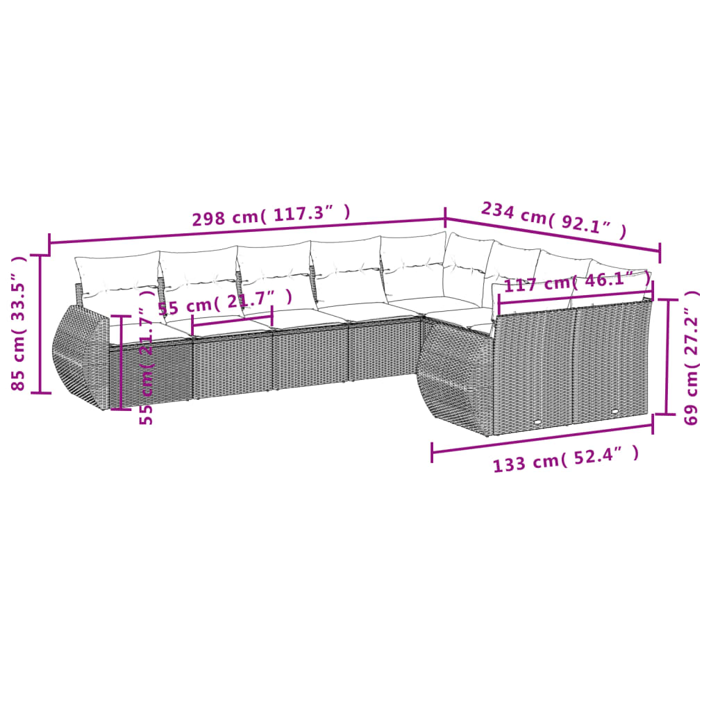 Set Divani da Giardino 9 pz con Cuscini Grigio in Polyrattan | homemem39
