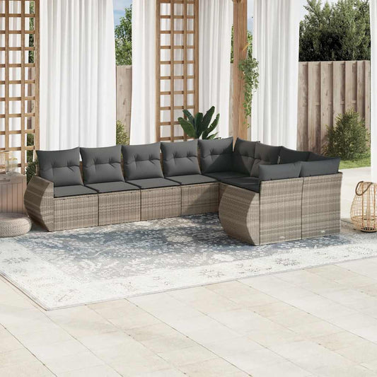Set Divano da Giardino 9pz con Cuscini Grigio Chiaro Polyrattan