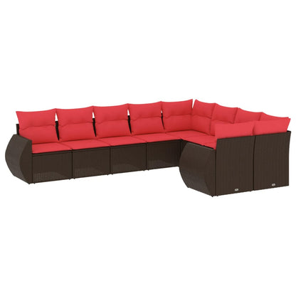 Set Divani da Giardino 9 pz con Cuscini Marrone in Polyrattan | homemem39