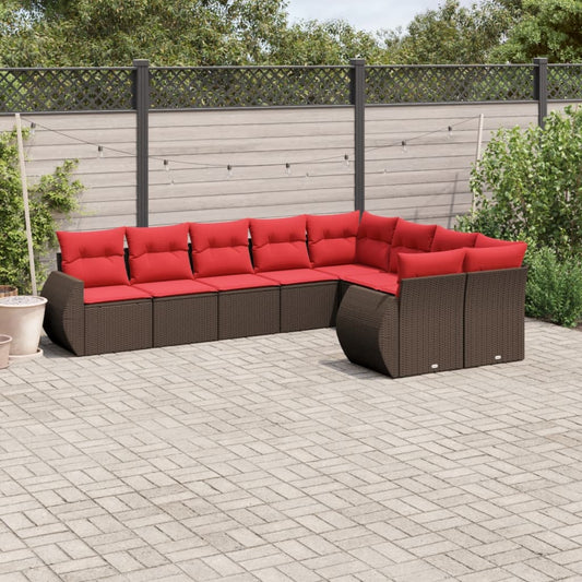 Set Divani da Giardino 9 pz con Cuscini Marrone in Polyrattan | homemem39