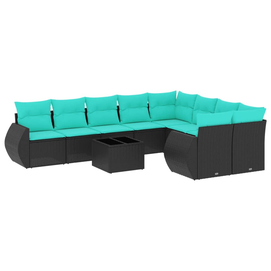 Set Divani da Giardino 10 pz con Cuscini Nero in Polyrattan | homemem39