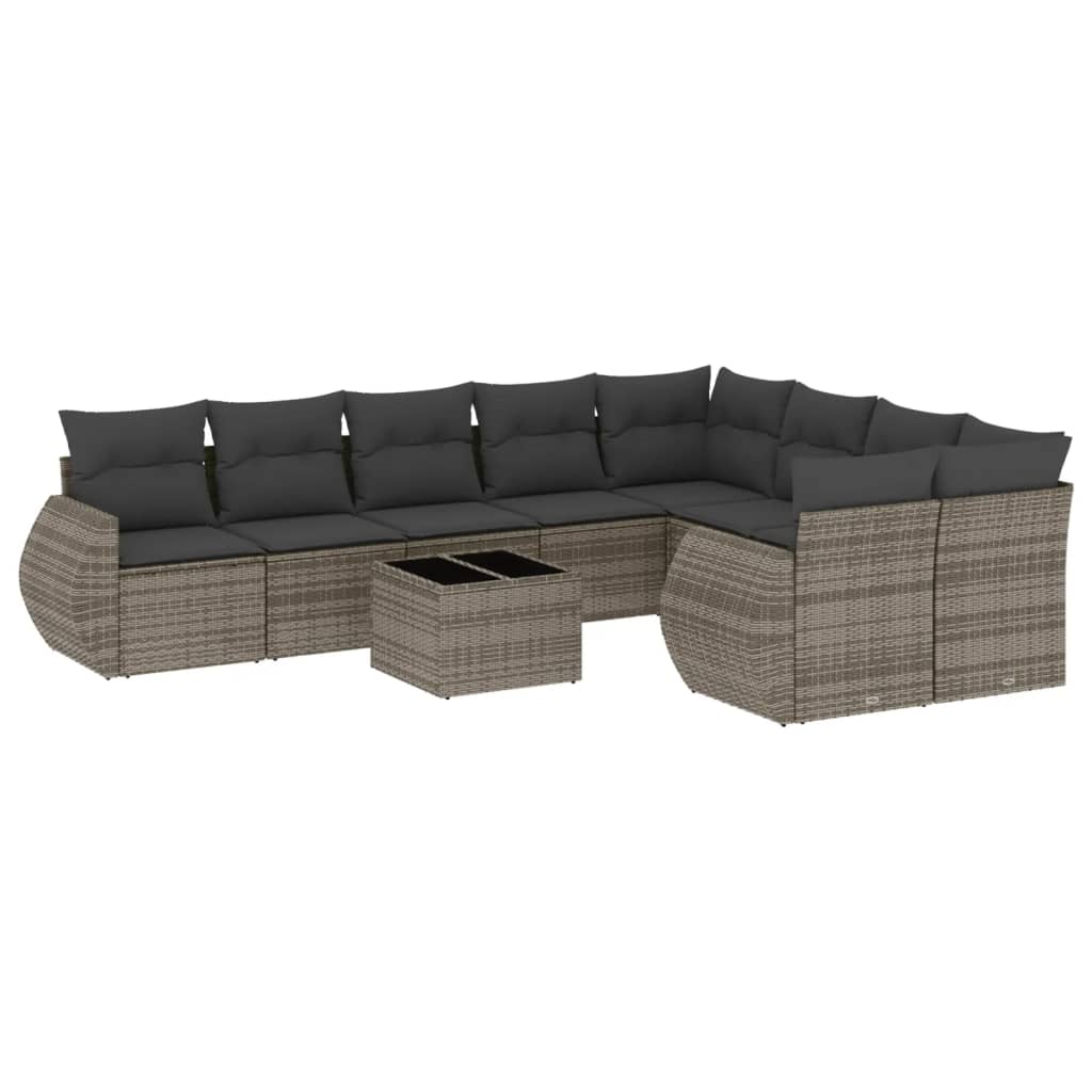 Set Divano da Giardino 10 pz con Cuscini Grigio in Polyrattan | homemem39