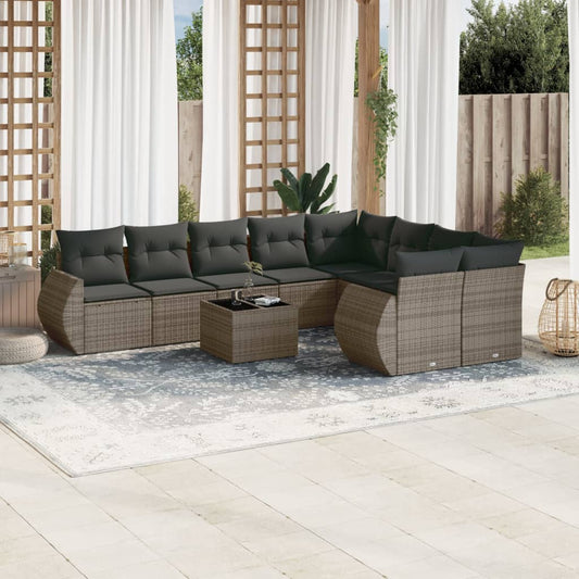 Set Divano da Giardino 10 pz con Cuscini Grigio in Polyrattan | homemem39