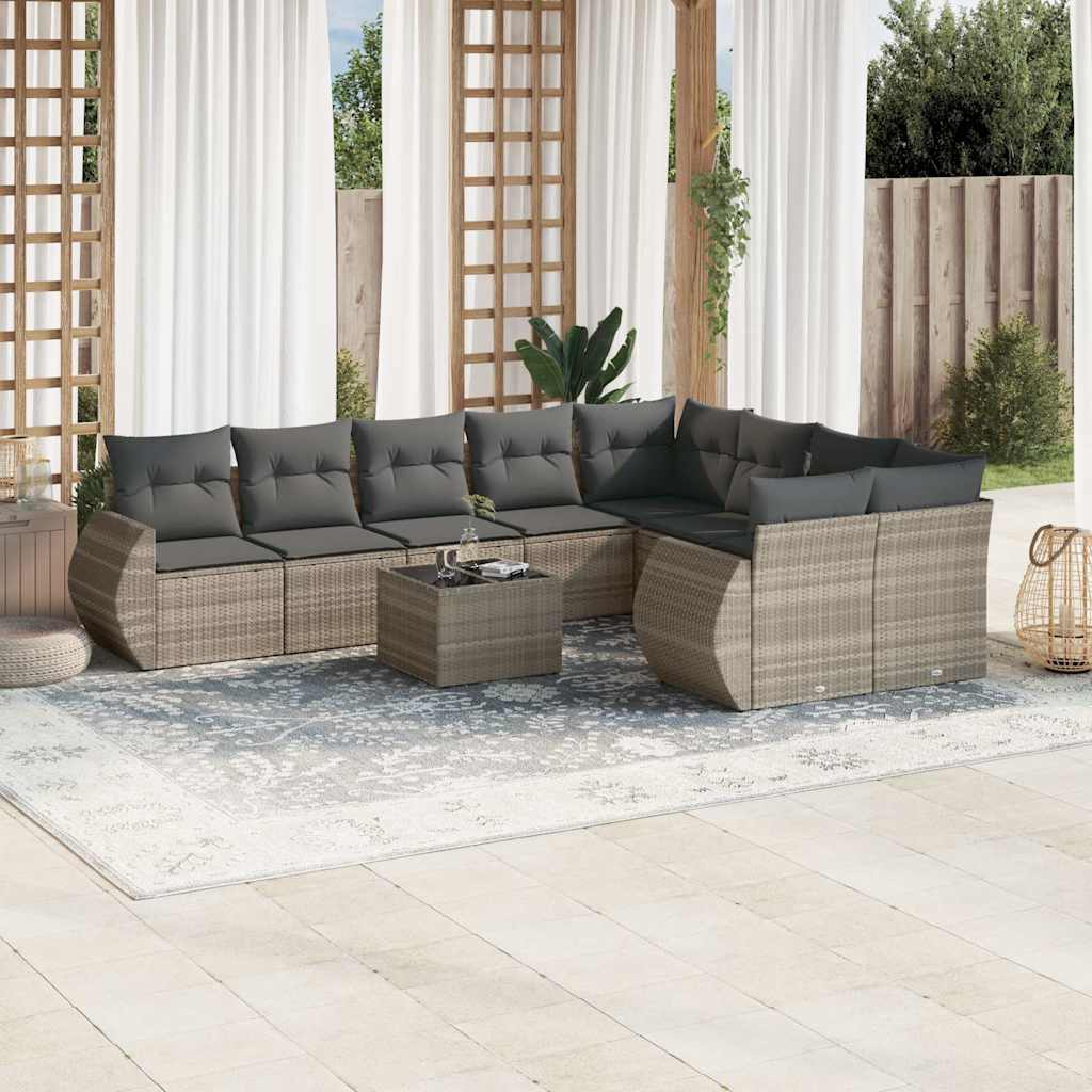 Set Divano da Giardino 10 pz con Cuscini in Polyrattan