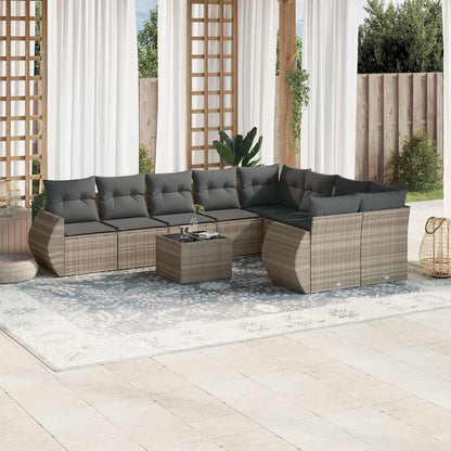 Set Divano da Giardino 10 pz con Cuscini in Polyrattan