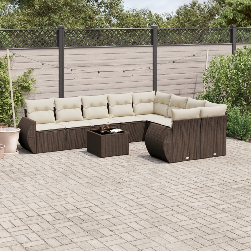 Set Divani da Giardino 10pz con Cuscini in Polyrattan