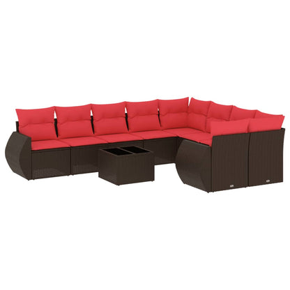 Set Divani da Giardino 10 pz con Cuscini Marrone in Polyrattan | homemem39