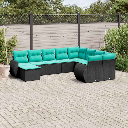 Set Divani da Giardino 10 pz con Cuscini Nero in Polyrattan - homemem39
