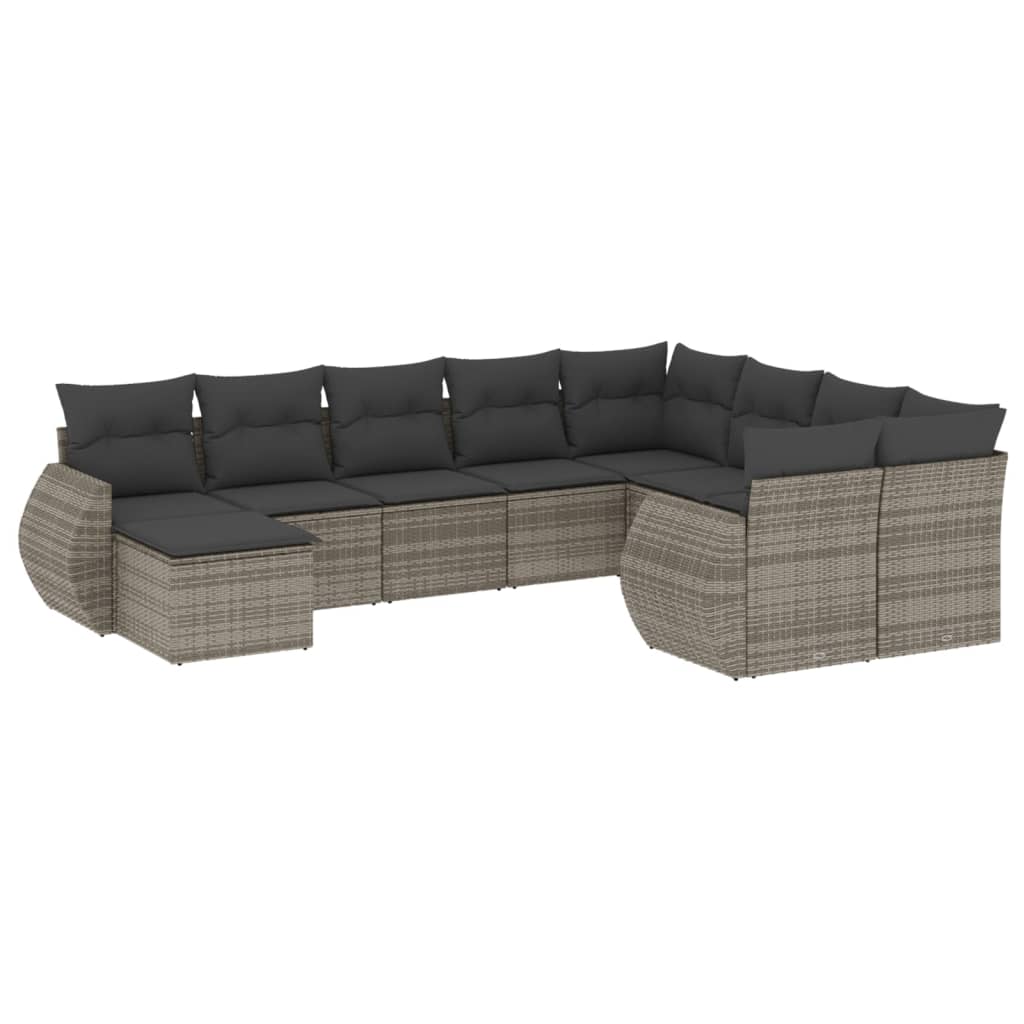 Set Divano da Giardino 10 pz con Cuscini Grigio in Polyrattan | homemem39