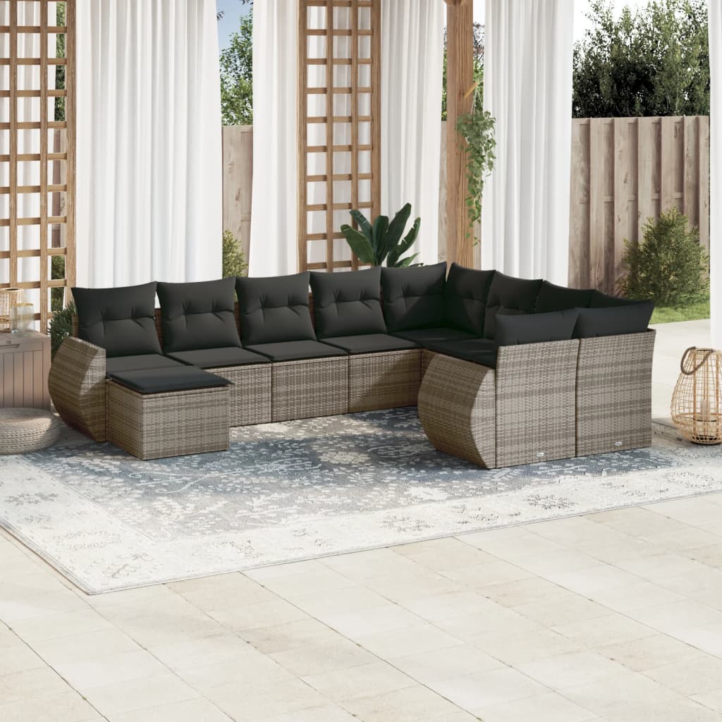 Set Divano da Giardino 10 pz con Cuscini Grigio in Polyrattan | homemem39
