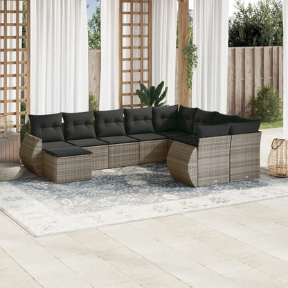Set Divano da Giardino 10 pz con Cuscini Grigio in Polyrattan | homemem39