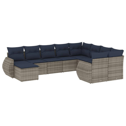 Set Divani da Giardino 10 pz con Cuscini Grigio in Polyrattan | homemem39