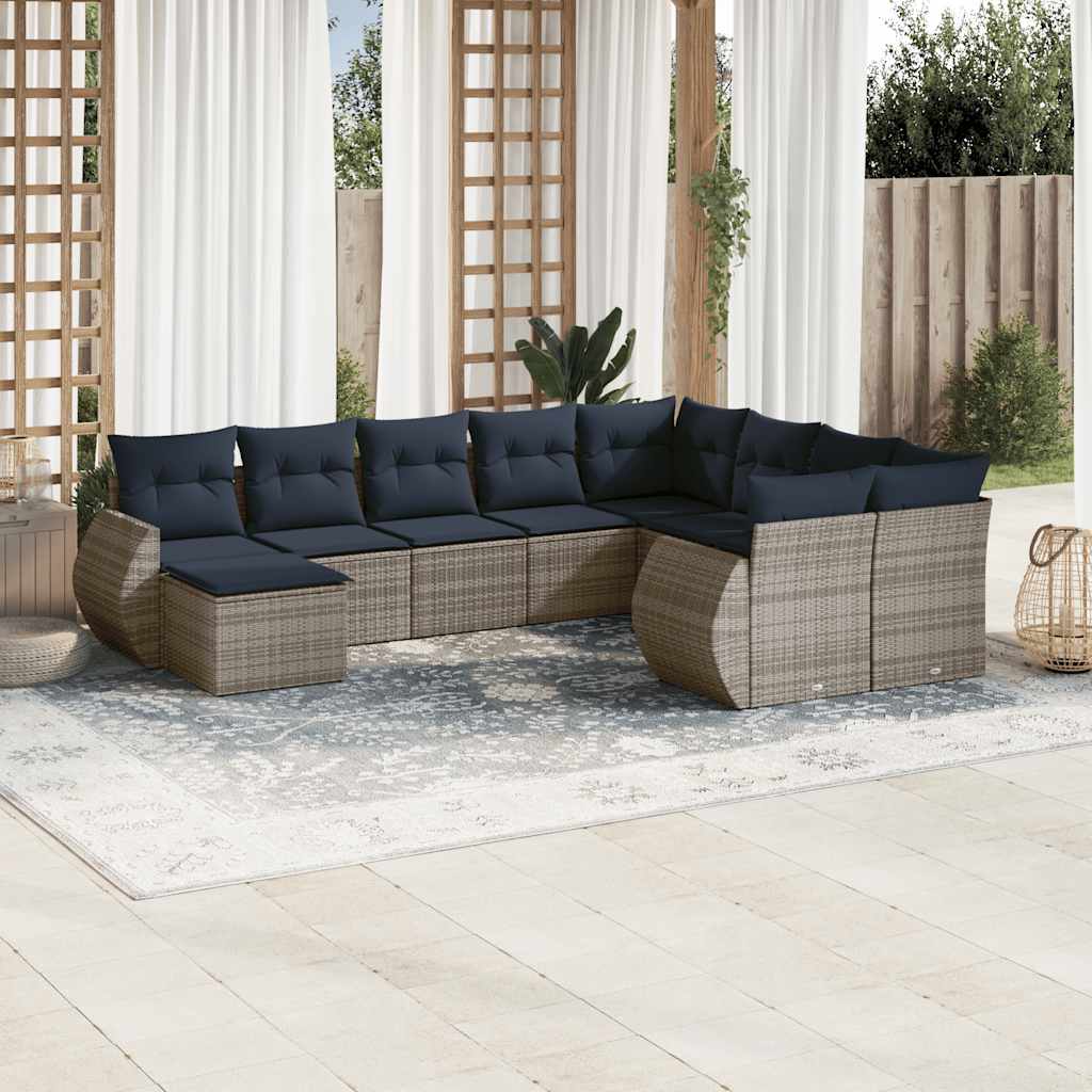 Set Divani da Giardino 10 pz con Cuscini Grigio in Polyrattan | homemem39