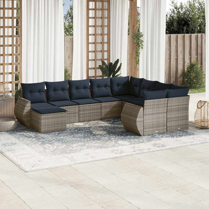 Set Divani da Giardino 10 pz con Cuscini Grigio in Polyrattan