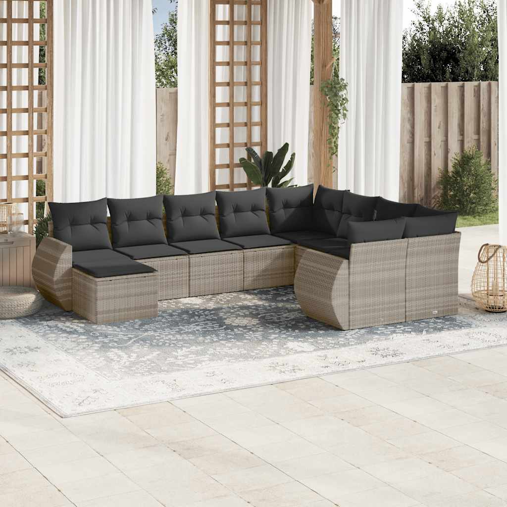 Set Divano da Giardino 10 pz con Cuscini in Polyrattan