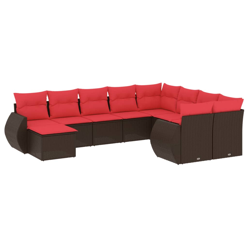 Set Divani da Giardino 10 pz con Cuscini Marrone in Polyrattan | homemem39