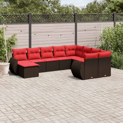 Set Divani da Giardino 10 pz con Cuscini Marrone in Polyrattan | homemem39