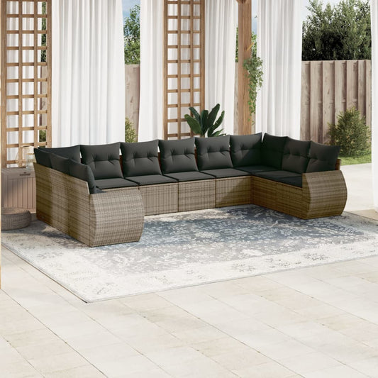 Set Divano da Giardino 10 pz con Cuscini Grigio in Polyrattan | homemem39