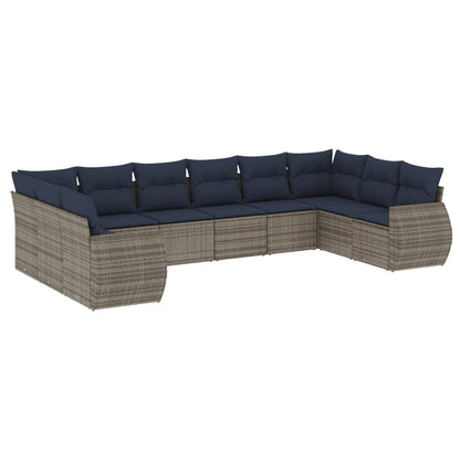 Set Divani da Giardino 10 pz con Cuscini Grigio in Polyrattan | homemem39