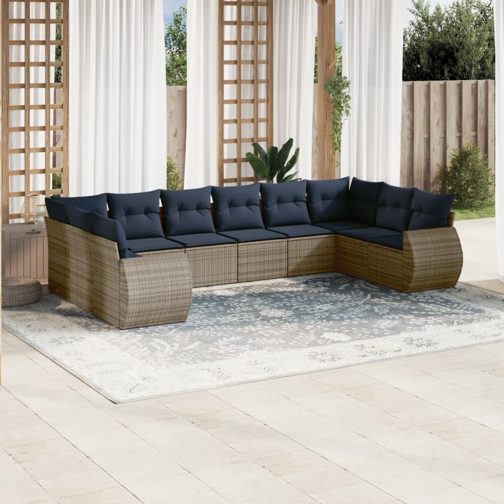 Set Divani da Giardino 10 pz con Cuscini in Polyrattan