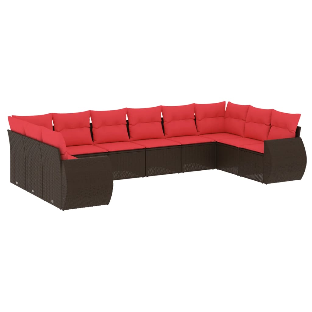 Set Divani da Giardino 10 pz con Cuscini Marrone in Polyrattan | homemem39