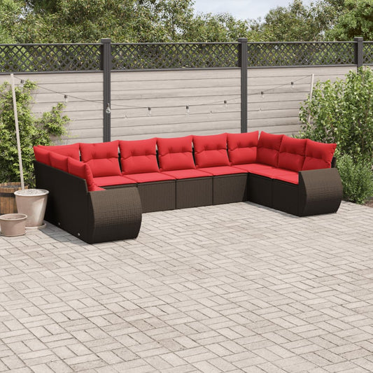 Set Divani da Giardino 10 pz con Cuscini Marrone in Polyrattan | homemem39