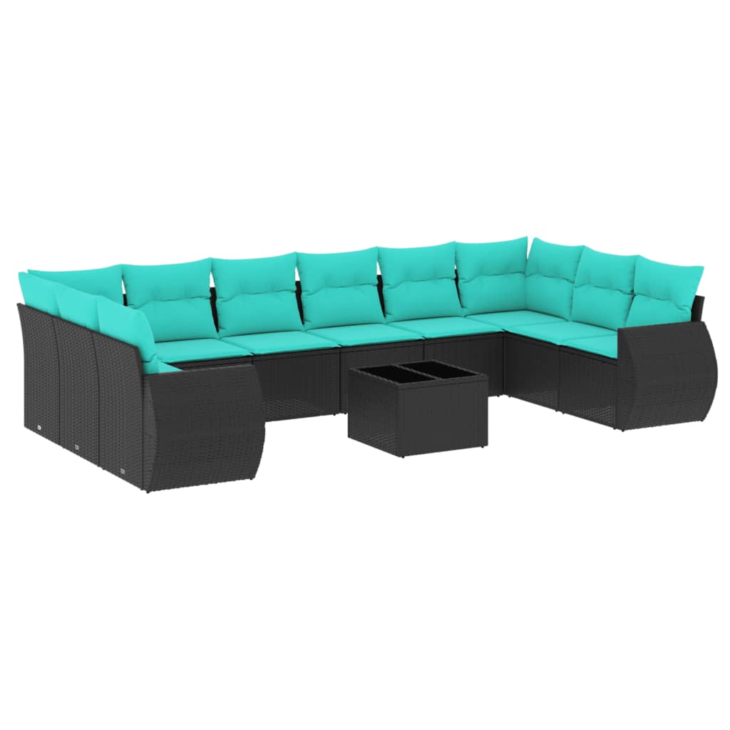 Set Divani da Giardino 11 pz con Cuscini Nero in Polyrattan | homemem39