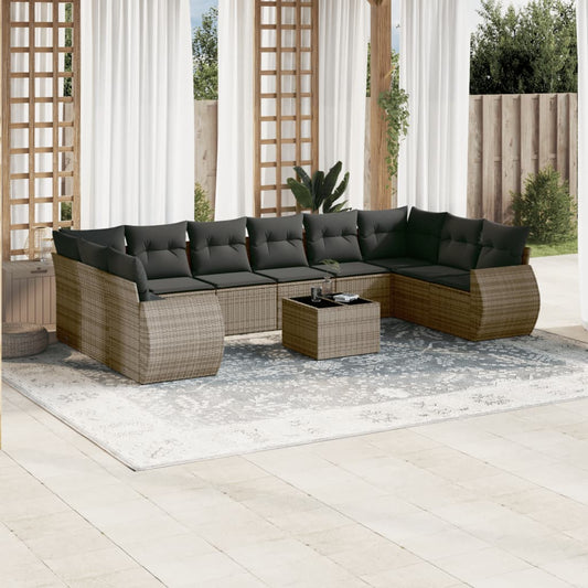 Set Divani da Giardino 11 pz con Cuscini in Polyrattan Grigio | homemem39