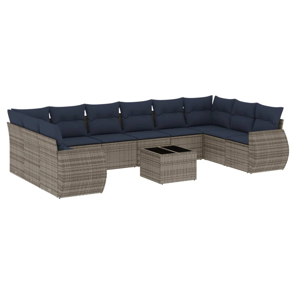 Set Divani da Giardino 11 pz con Cuscini Grigio in Polyrattan | homemem39