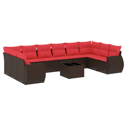 Set Divani da Giardino 11 pz con Cuscini Marrone in Polyrattan | homemem39