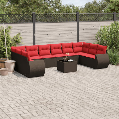 Set Divani da Giardino 11 pz con Cuscini Marrone in Polyrattan | homemem39