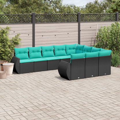 Set Divani da Giardino 10 pz con Cuscini Nero in Polyrattan
