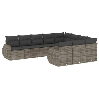 Set Divano da Giardino 10 pz con Cuscini Grigio in Polyrattan | homemem39