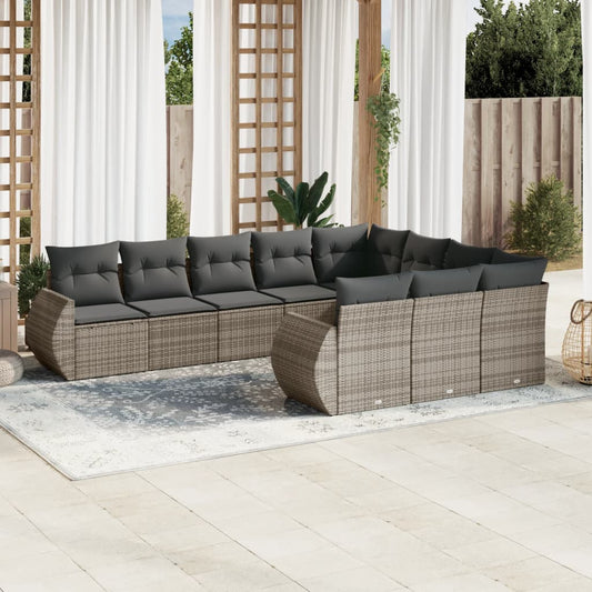 Set Divano da Giardino 10 pz con Cuscini Grigio in Polyrattan | homemem39