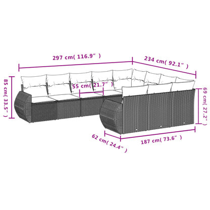 Set Divani da Giardino 10 pz con Cuscini Grigio in Polyrattan | homemem39