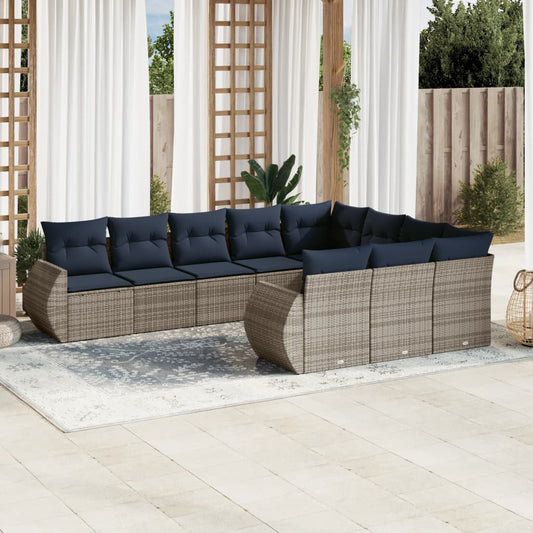 Set Divani da Giardino 10 pz con Cuscini Grigio in Polyrattan | homemem39