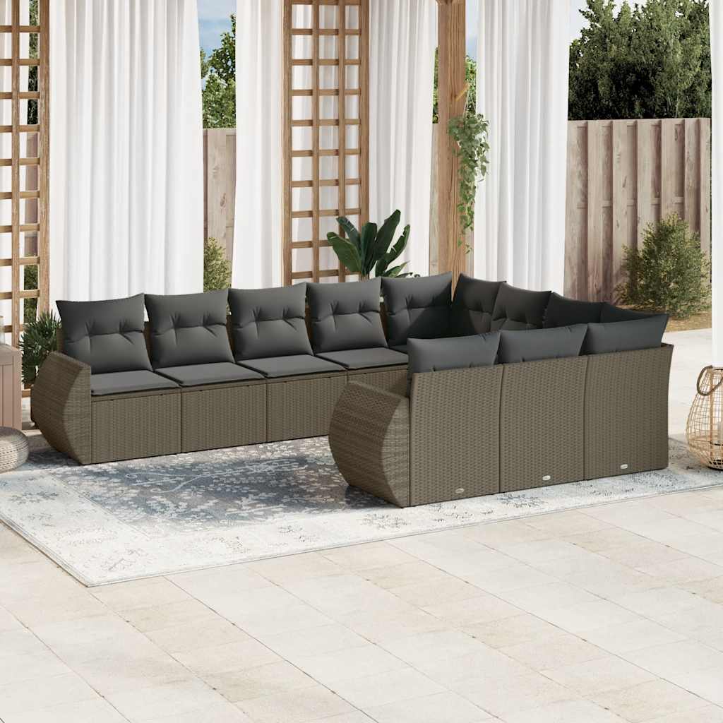 Set Divano Giardino 10 pz con Cuscini Grigio Chiaro Polyrattan