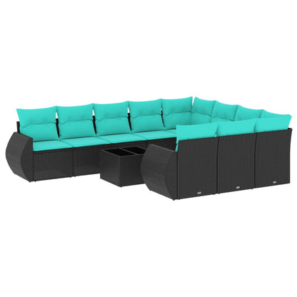 Set Divani da Giardino 11 pz con Cuscini Nero in Polyrattan | homemem39
