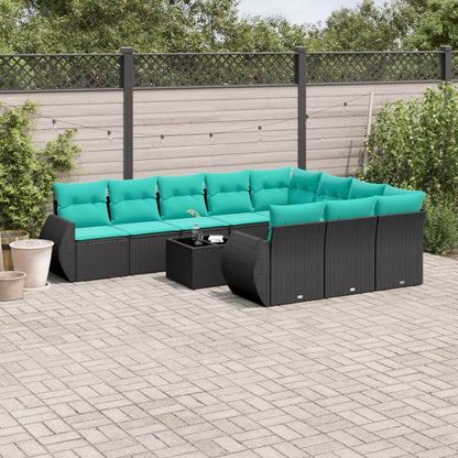 Set Divani da Giardino 11 pz con Cuscini Nero in Polyrattan