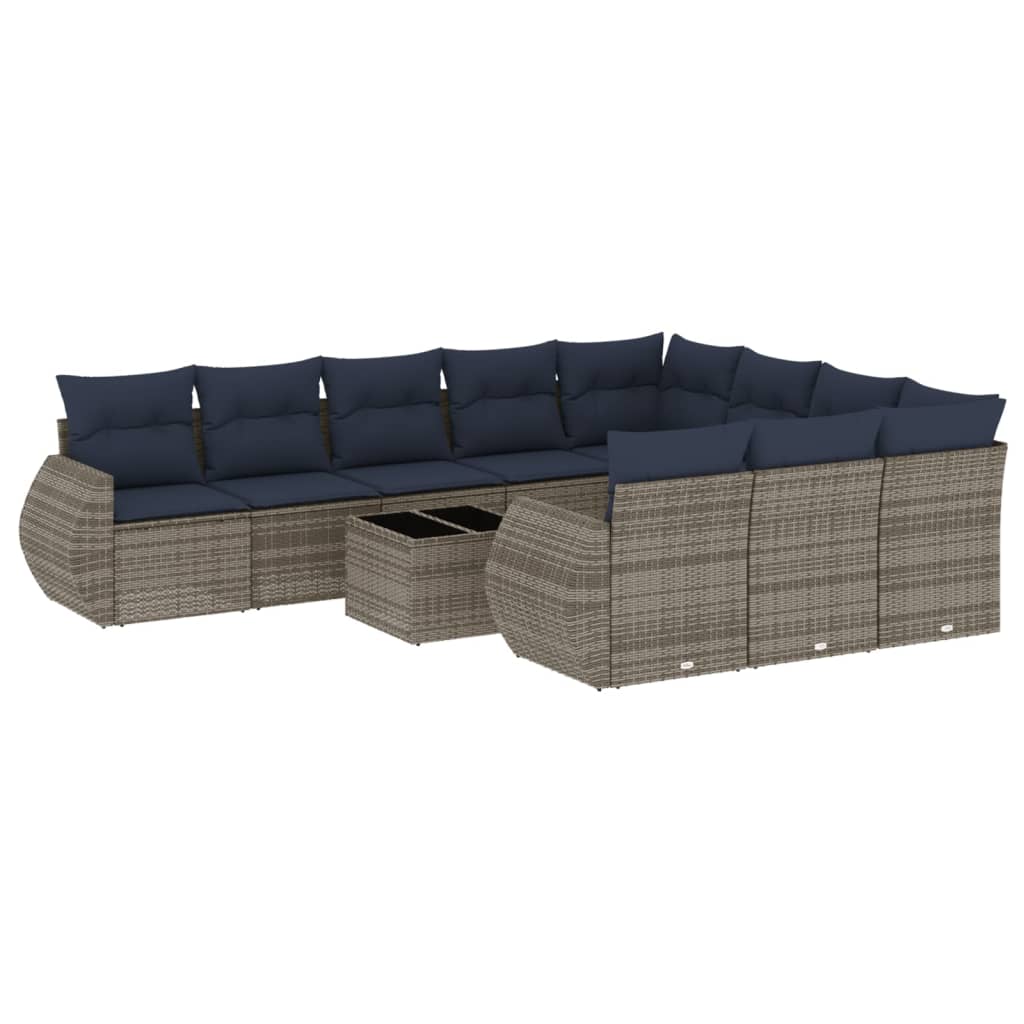 Set Divani da Giardino 11 pz con Cuscini Grigio in Polyrattan | homemem39