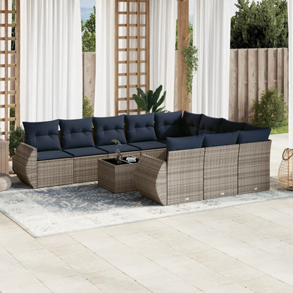 Set Divani da Giardino 11 pz con Cuscini Grigio in Polyrattan | homemem39