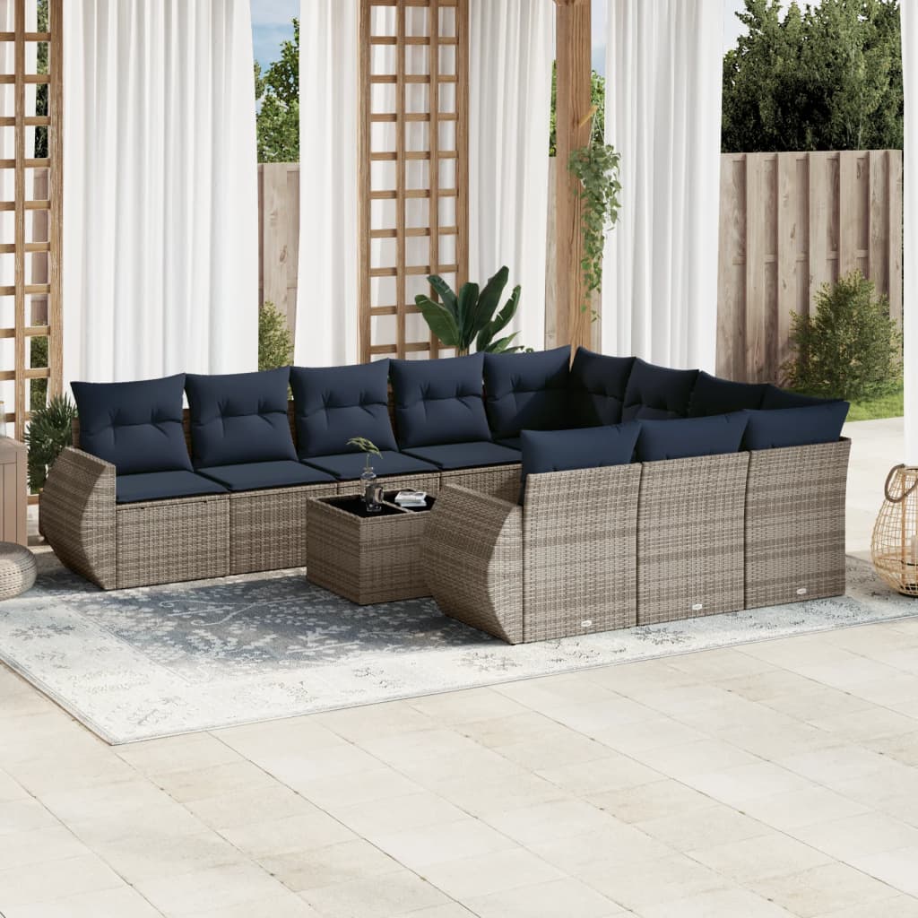 Set Divani da Giardino 11 pz con Cuscini in Polyrattan